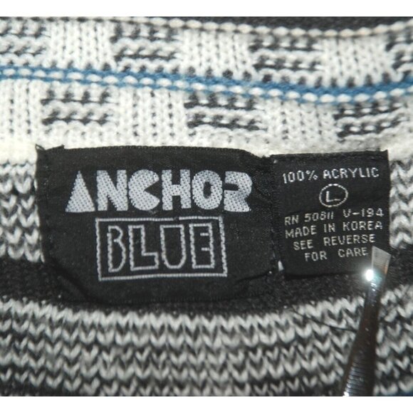 Vintage Anchor Blue Men's Button Front Cardigan Sweater L Black White Dad Grandp - Picture 6 of 7